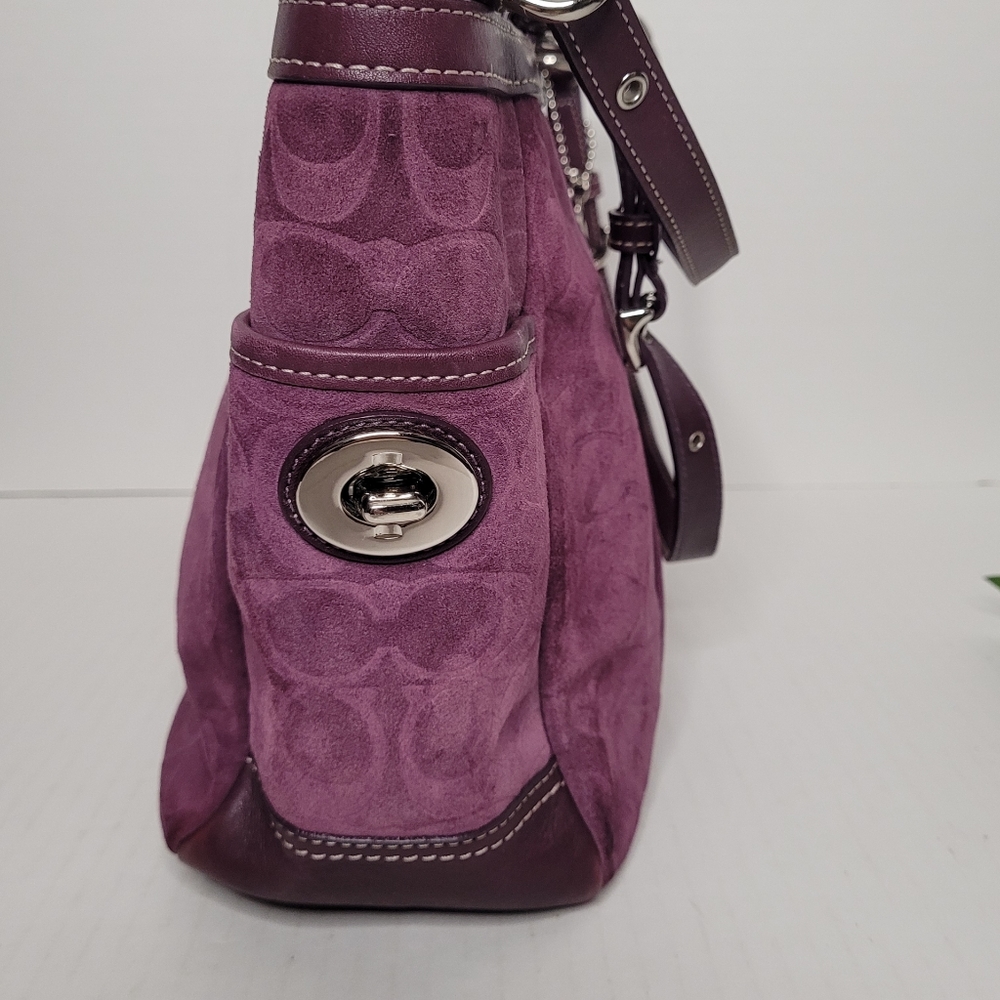 Coach Burgundy Suede Leather Logo Medium Satchel Handbag F0973-14000 - Picture 11 of 12